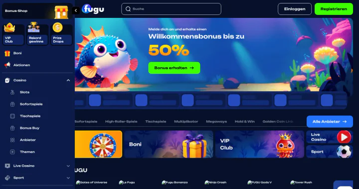 Casino-Lobby von Fugu: Slots auf der Startseite