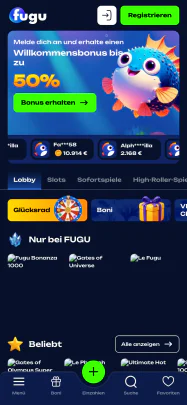 Fugu in der mobilen Version: Slots und Live-Casino